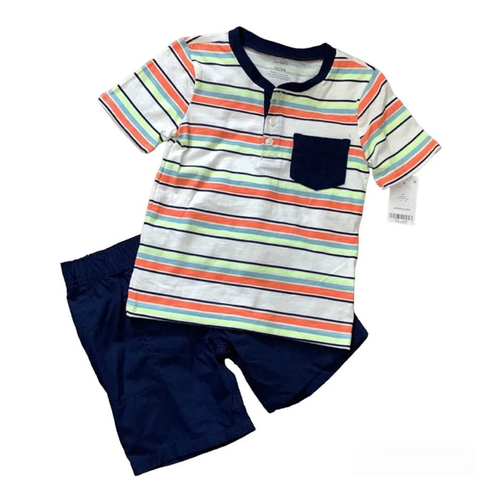 Carter’s Toddler Boy’s 2-Piece Striped Henley and Shorts Set